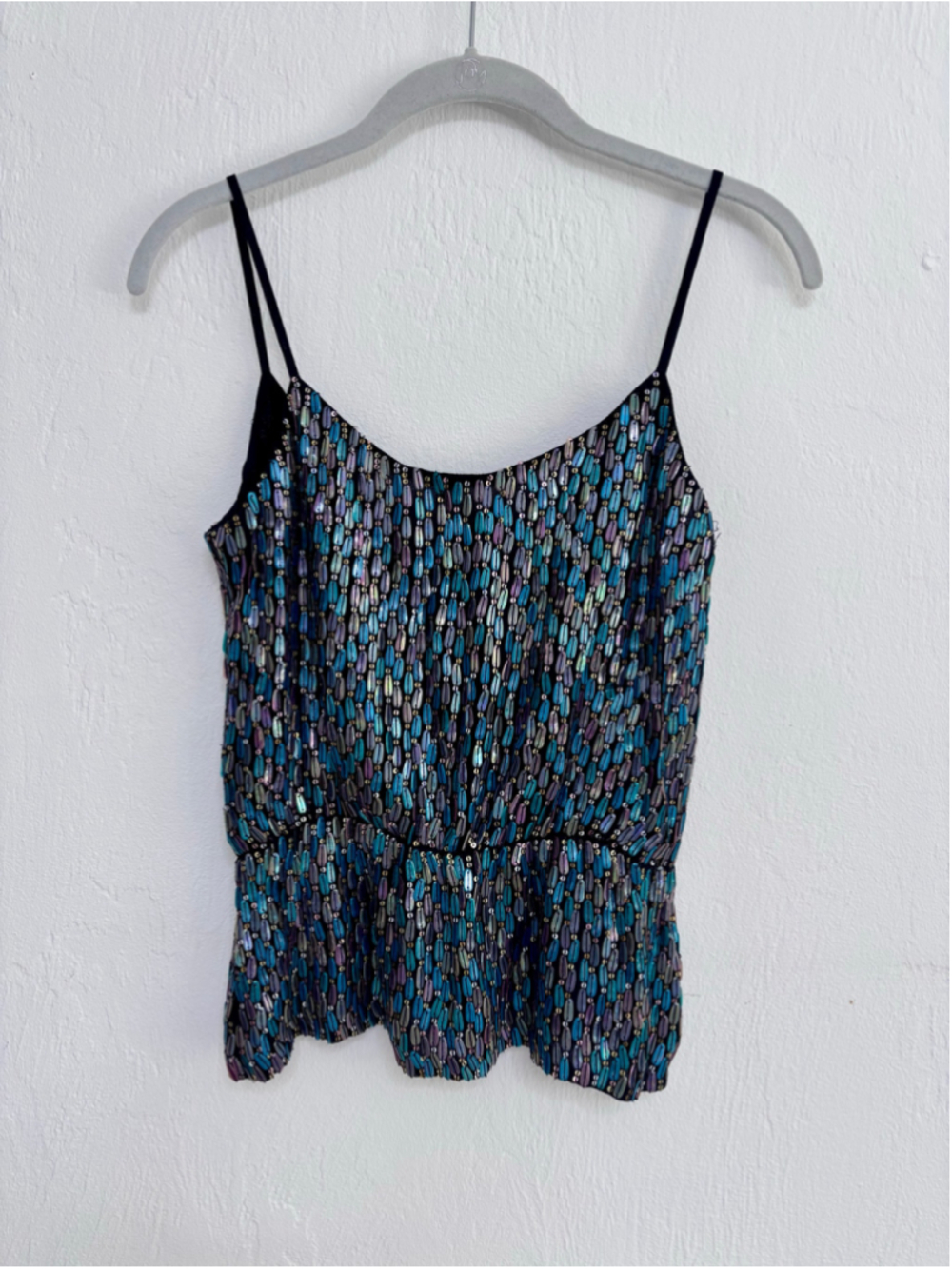 Women's Aryn K. Sequin Camisole Top XS Black Blue Shimmer